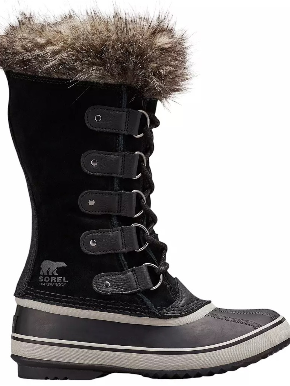Sorel Black Lace-Up Waterproof Winter Boot with Faux-Fur Trim